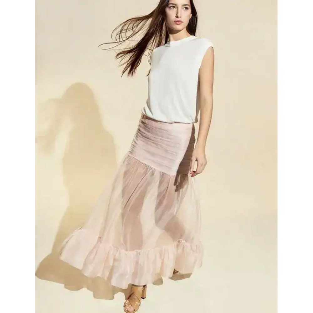 Sheer Tiered Maxi Skirt in Blush Pink